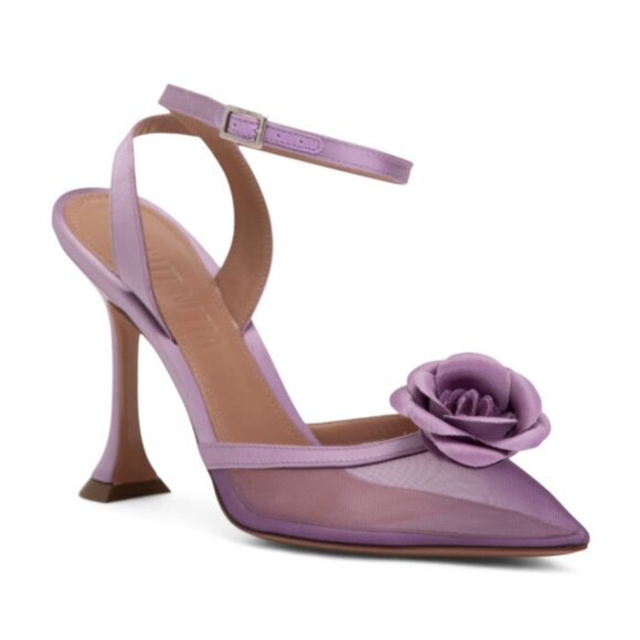 Britt Netta Coco Ankle Strap Heels in Glossy Lilac Purple Satin - Picture 1 of 3